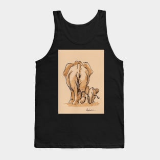 Leave Your Worries Behind - Mama & Baby Elephant #26 Ink Wash Painting Tank Top